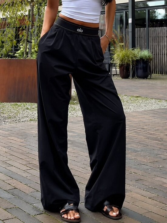 ALO Yoga Pants - NWT ✨ Alo Yoga Suit Up Trouser Black Regular 30" Inseam Wide Leg Pants 🖤